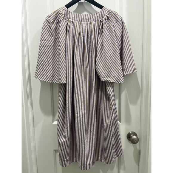 Pomander Place Tuckernuck Lilac Stripe Seersucker Finley Flutter Sleeve Dress L - Picture 9 of 11